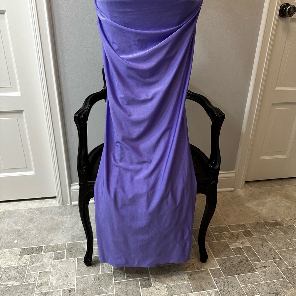 NWOT La Femme Gala Prom Cocktail Wedding Purple Tight Sexy Back Goddess - Picture 15 of 17